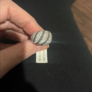 Stainless Steel w/crystals Dome Ring size 6-NEW